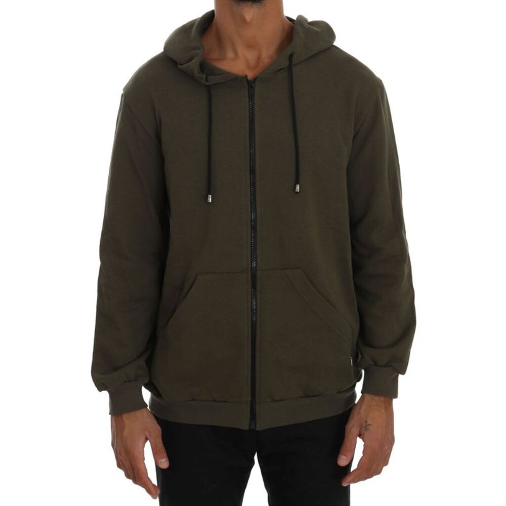 Daniele Alessandrini Green Full Zipper Hodded Cotton Men's Sweater